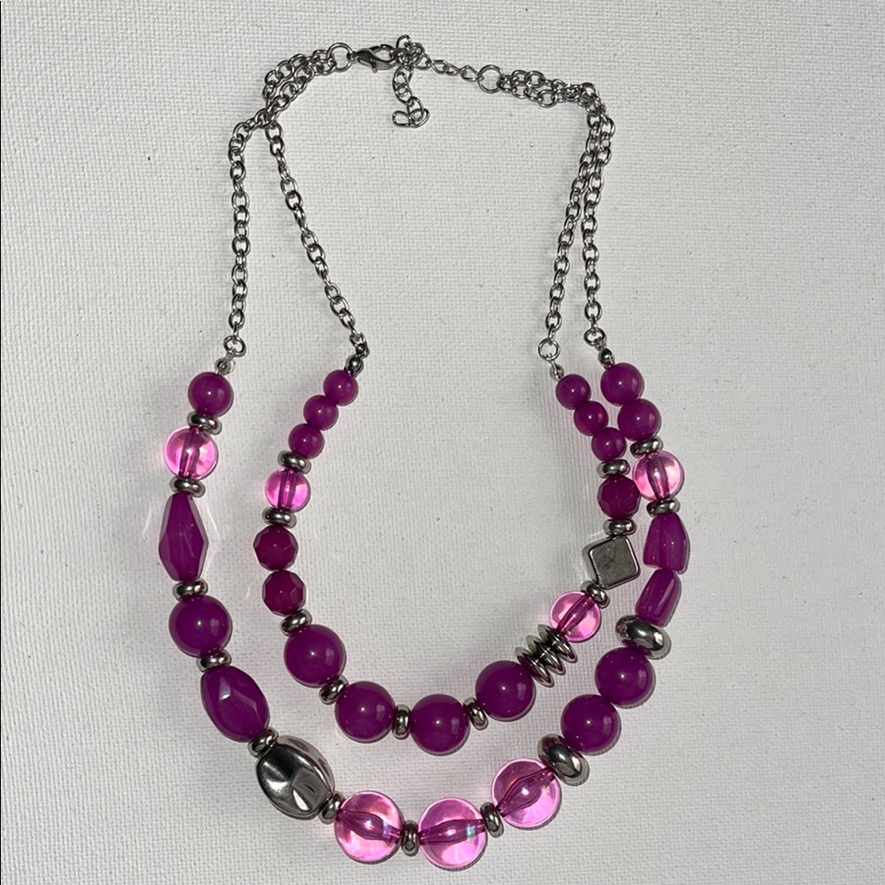 Paparazzi Fuchsia and Silver Double-Strand Necklace